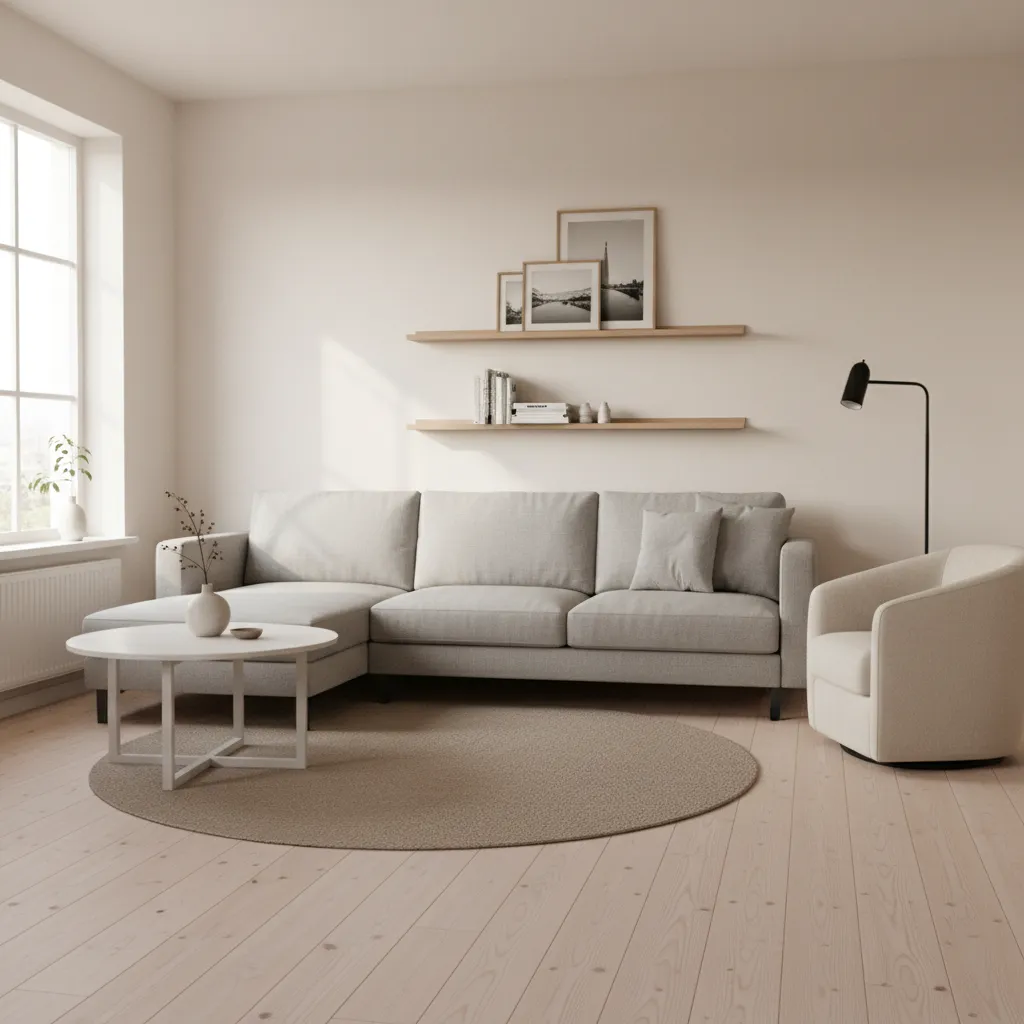 Small apartment living room with chaise sofa near window