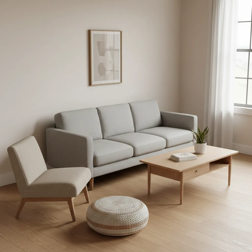 Compact apartment living room with balanced seating layout