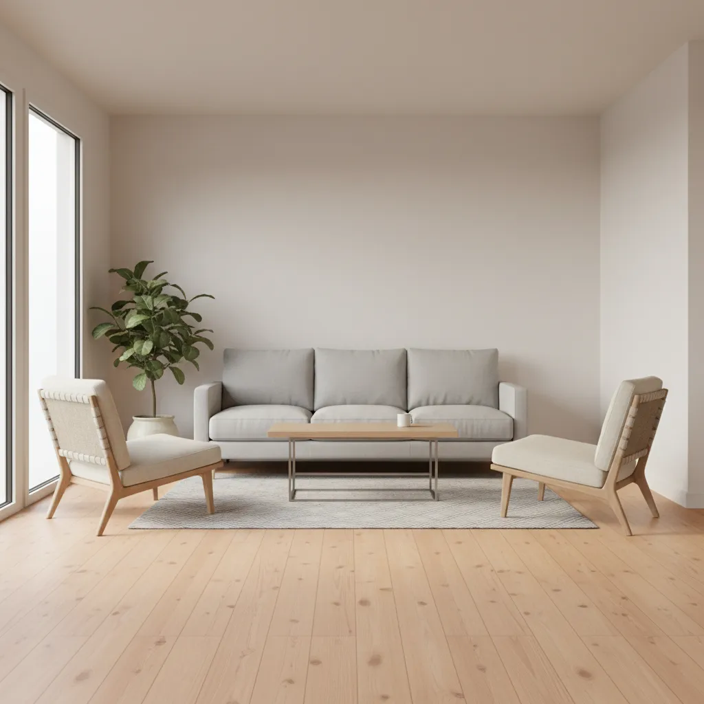 Compact living room layout using smaller scale furniture