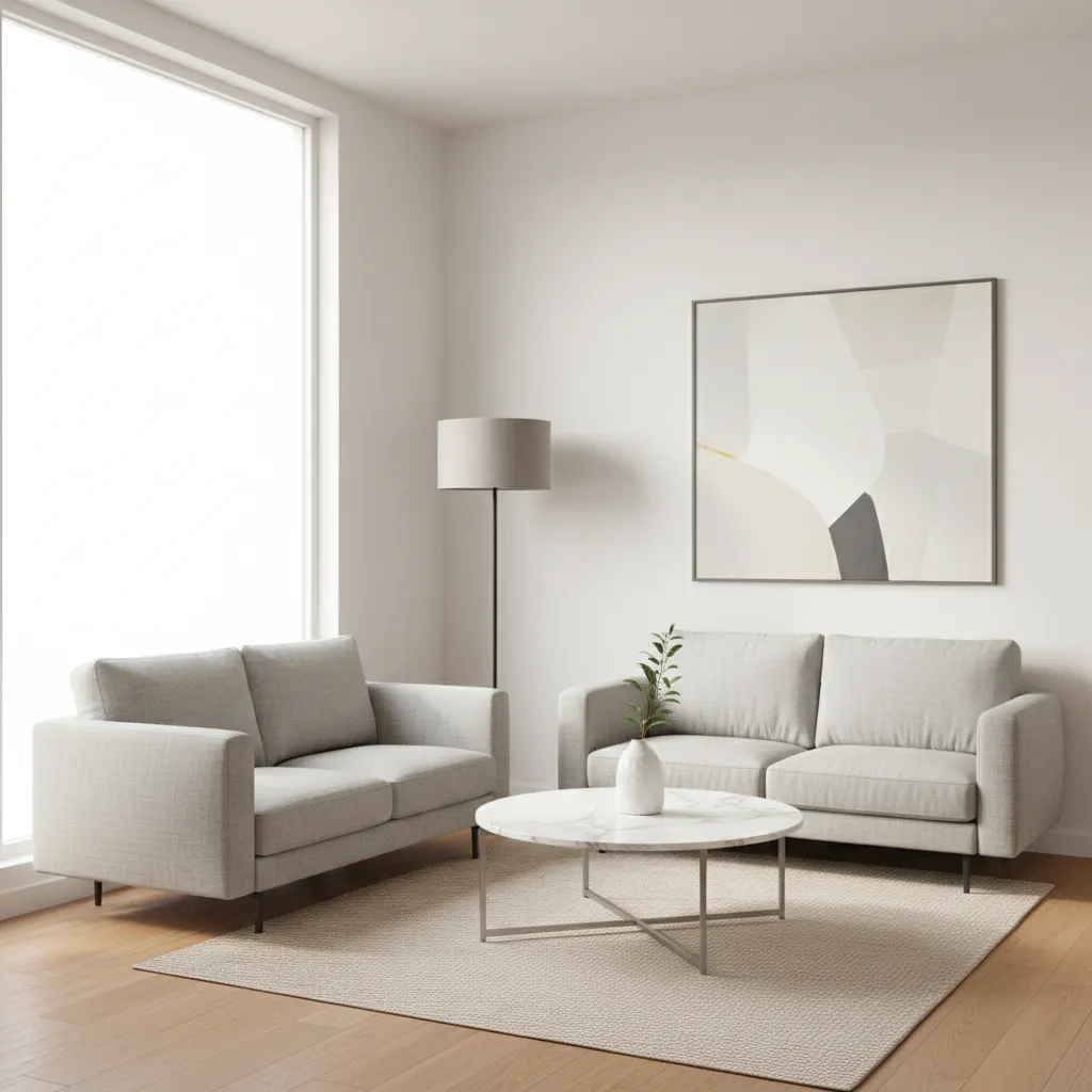 Compact living room with two sofas and a central coffee table