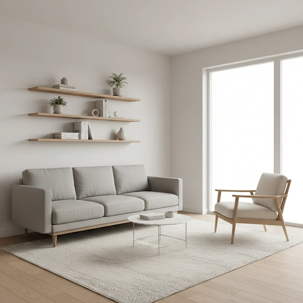 small living room with legged furniture and open visual space design