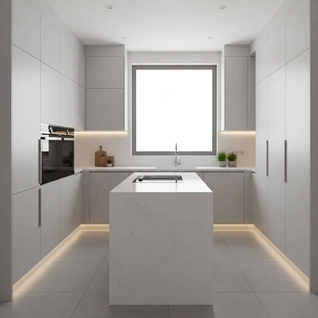 Compact modern kitchen with efficient layout in a luxury house