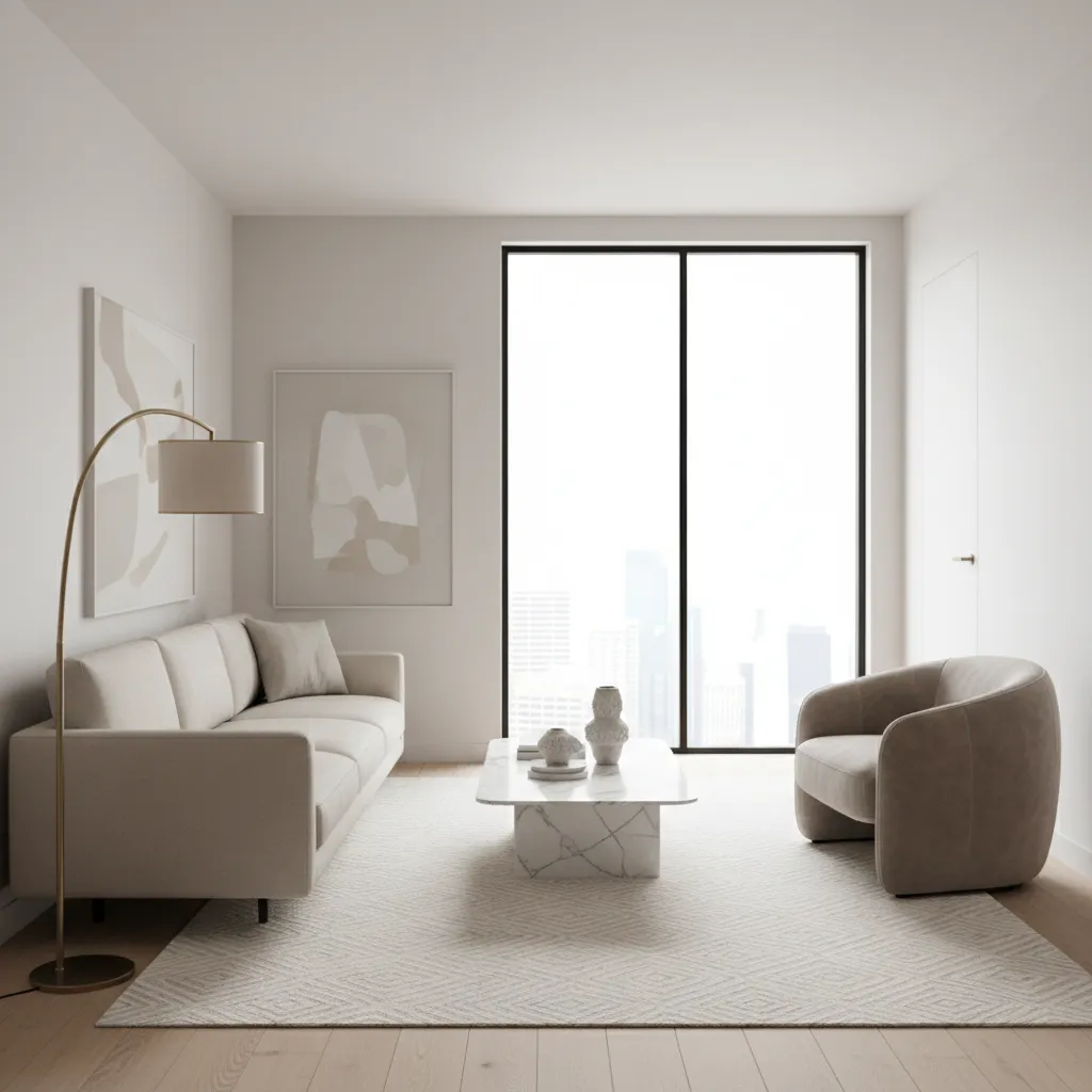 Small luxury living room with balanced furniture layout