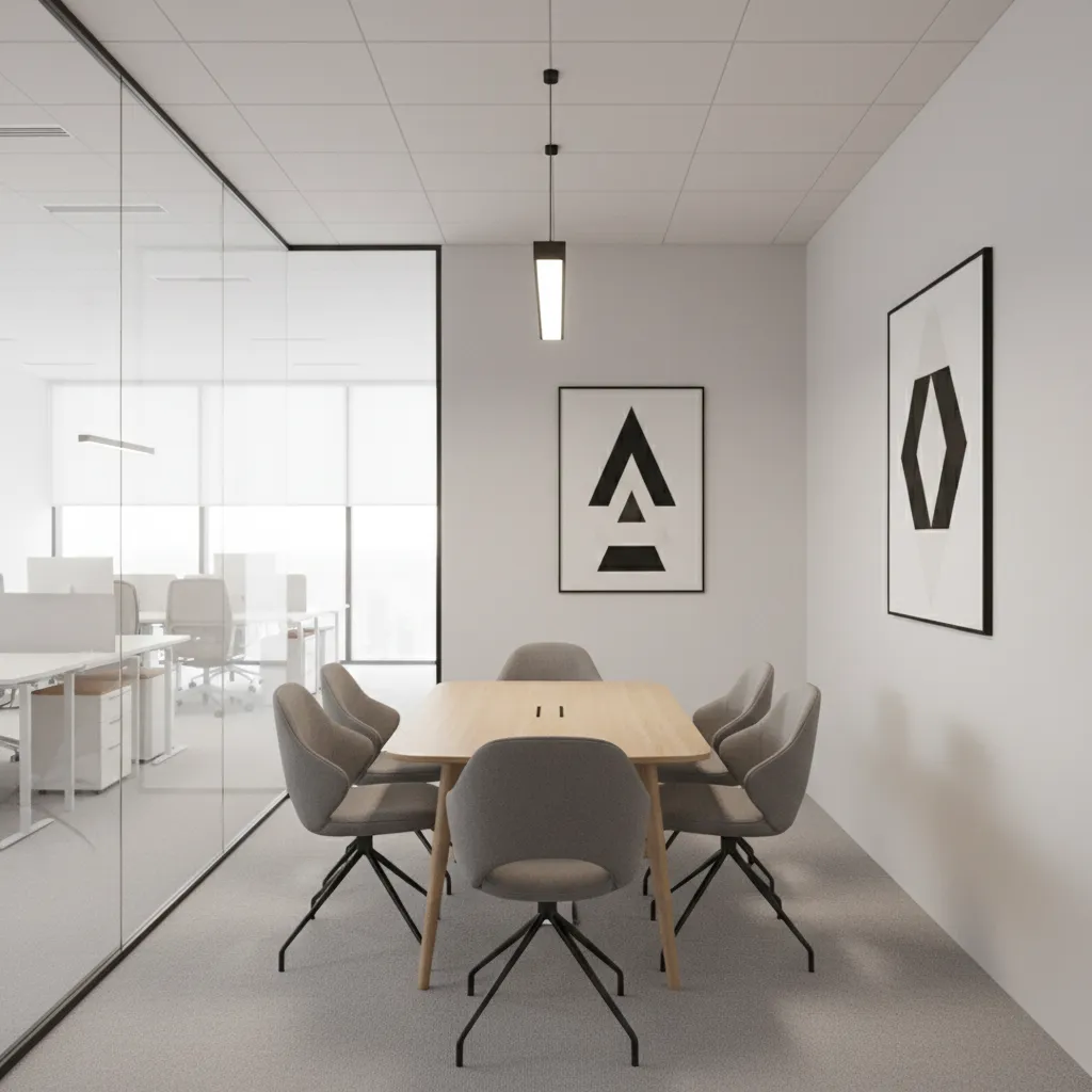 Small modern meeting room with compact table and four chairs