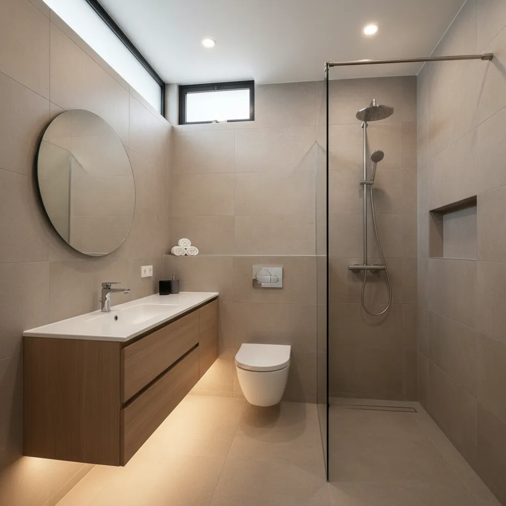Baño moderno compacto optimizado para casas pequeñas