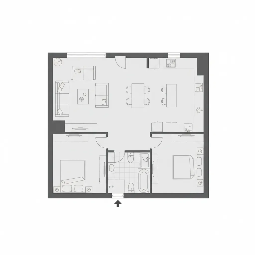 Plano compacto de casa moderna de tamaño medio