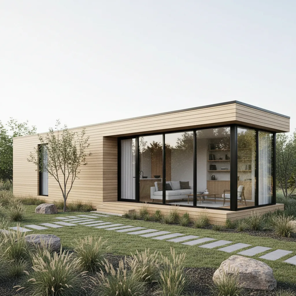Modern modular home under 900 square feet with clean exterior design