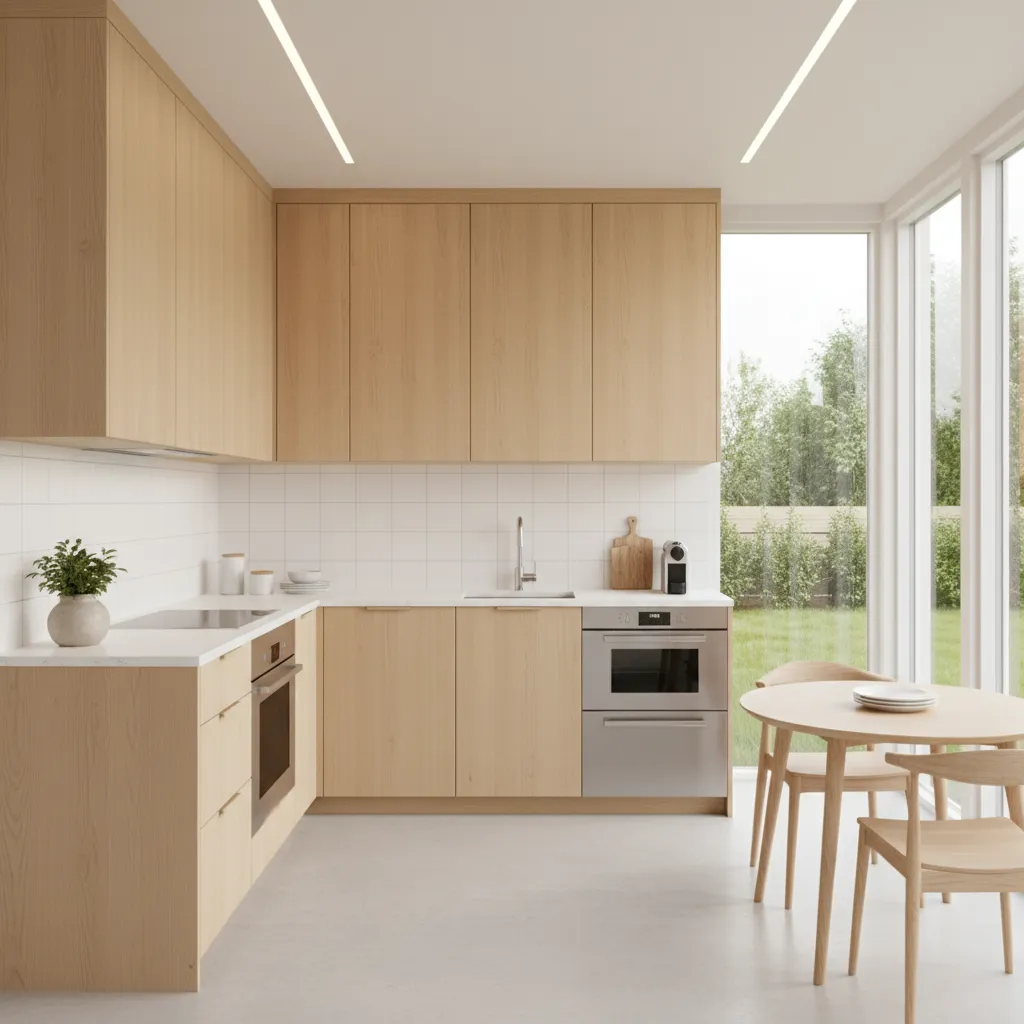 Efficient small modular home kitchen layout