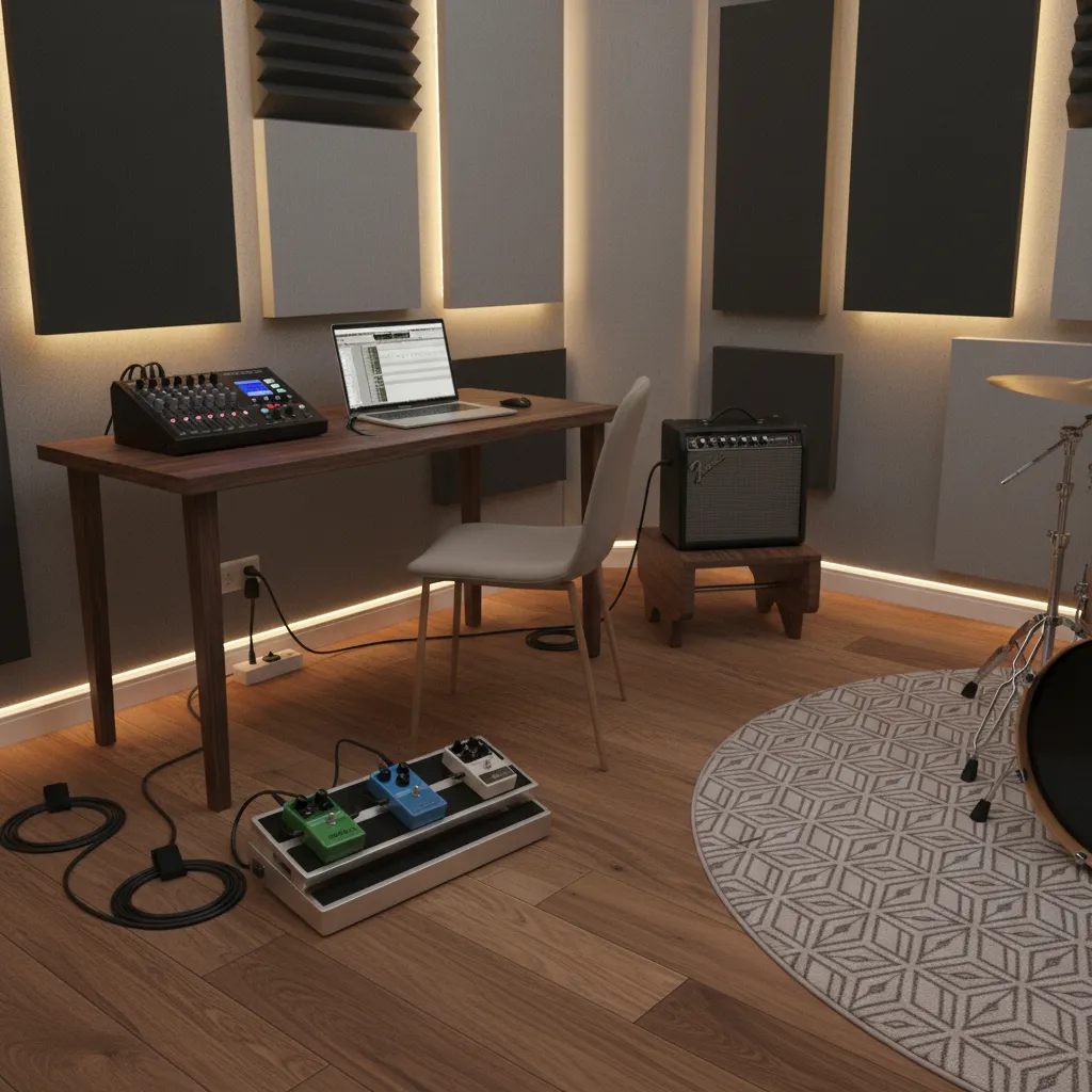 Compact rehearsal gear setup with combo amplifier and digital mixer