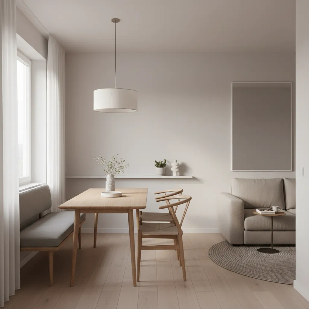Slim dining table used in a small apartment living room dining space