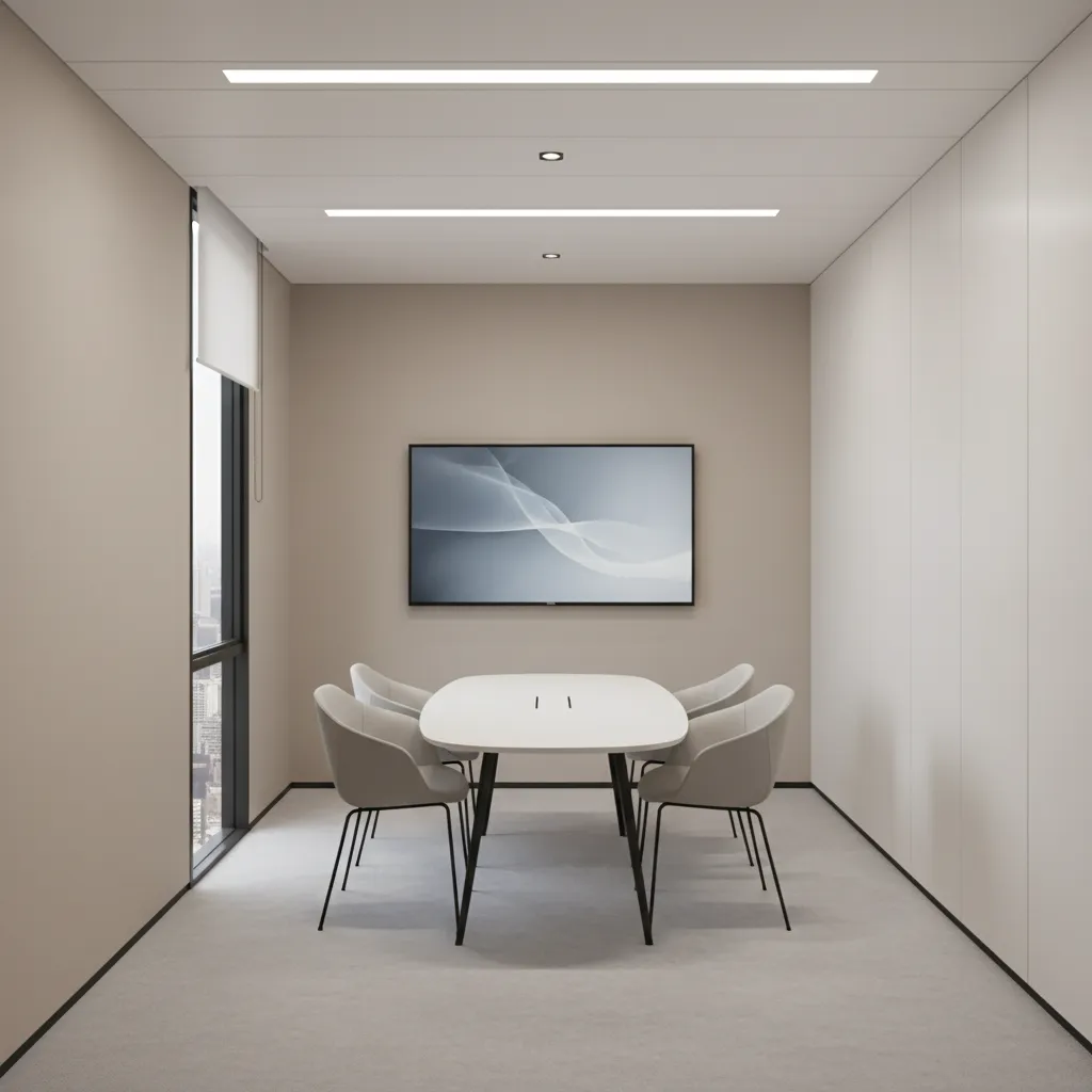 Small office meeting room with compact furniture layout