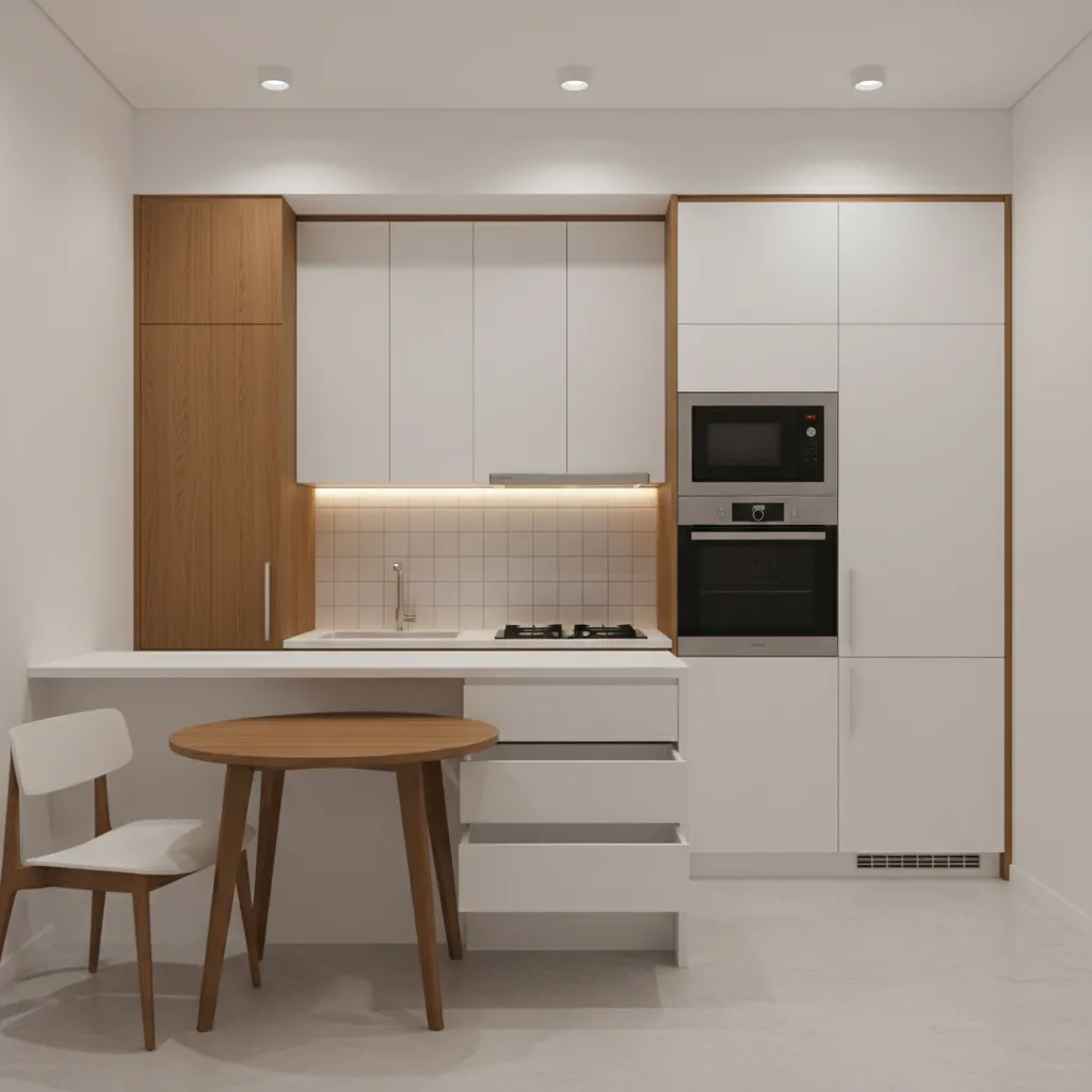 small open kitchen with tall cabinets and smart storage