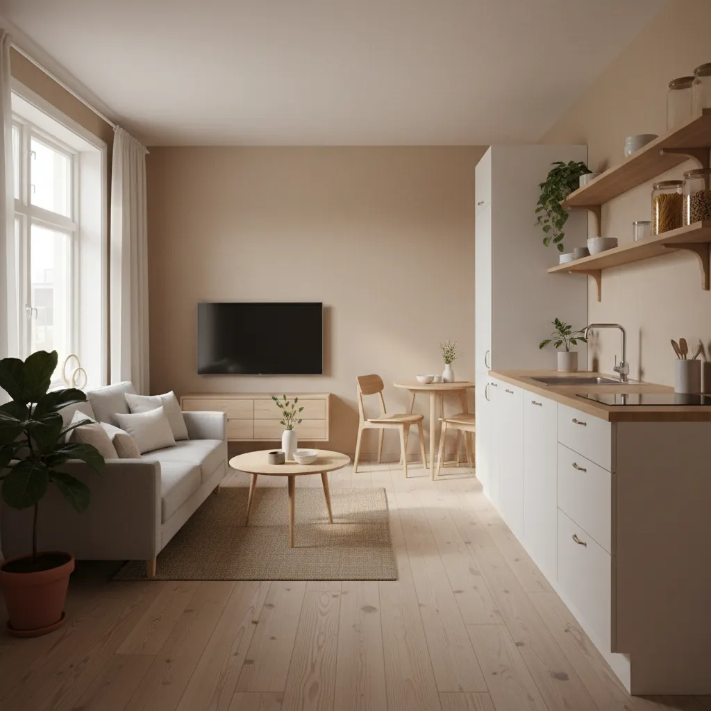 Espacio abierto de salón y cocina en una casa pequeña