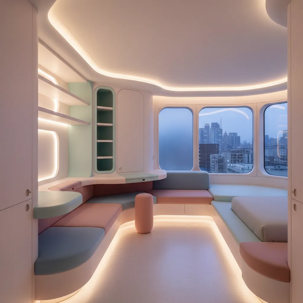 Apartamento pequeño con muebles integrados y diseño orgánico