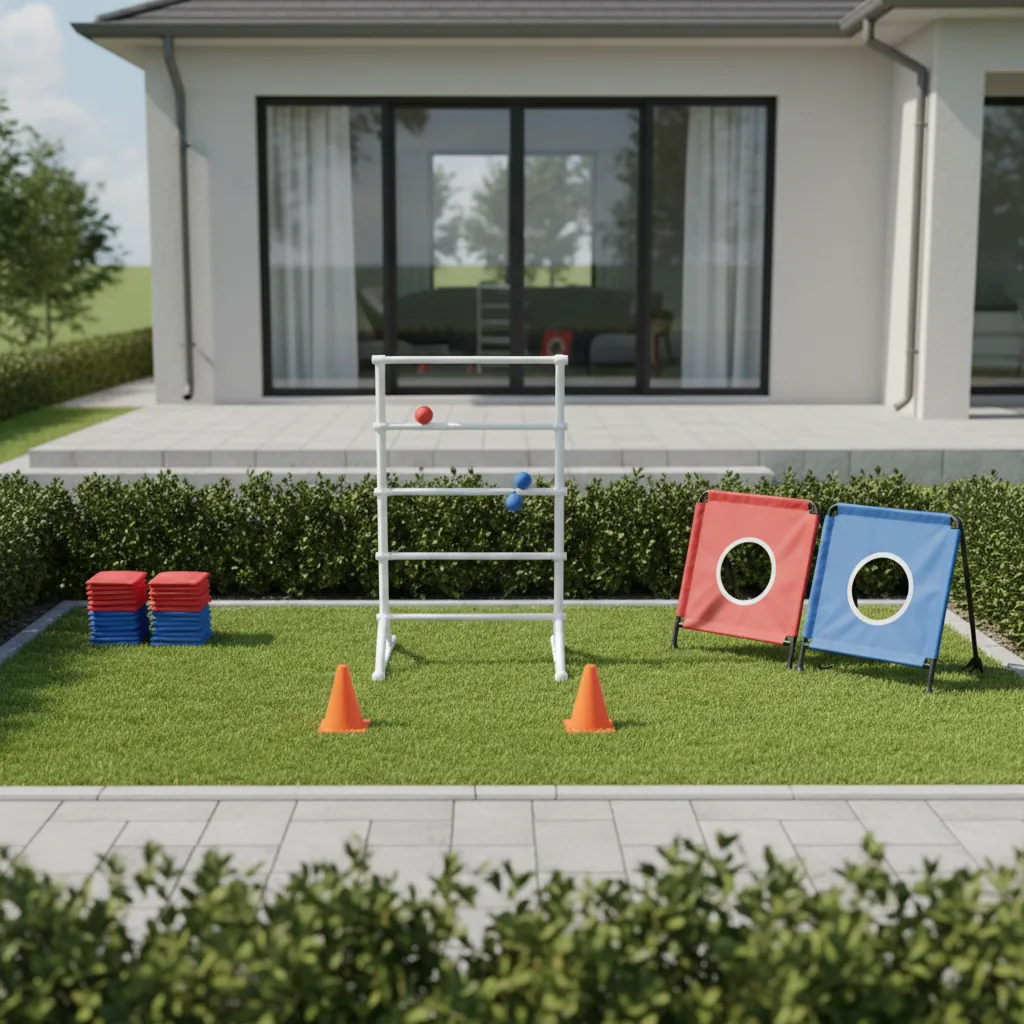 Portable outdoor game equipment organized for small space play