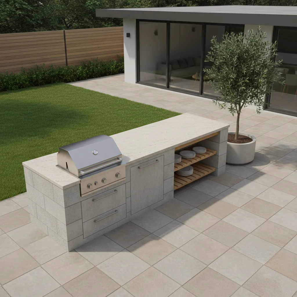 Simple 8 foot outdoor kitchen layout with grill and prep space