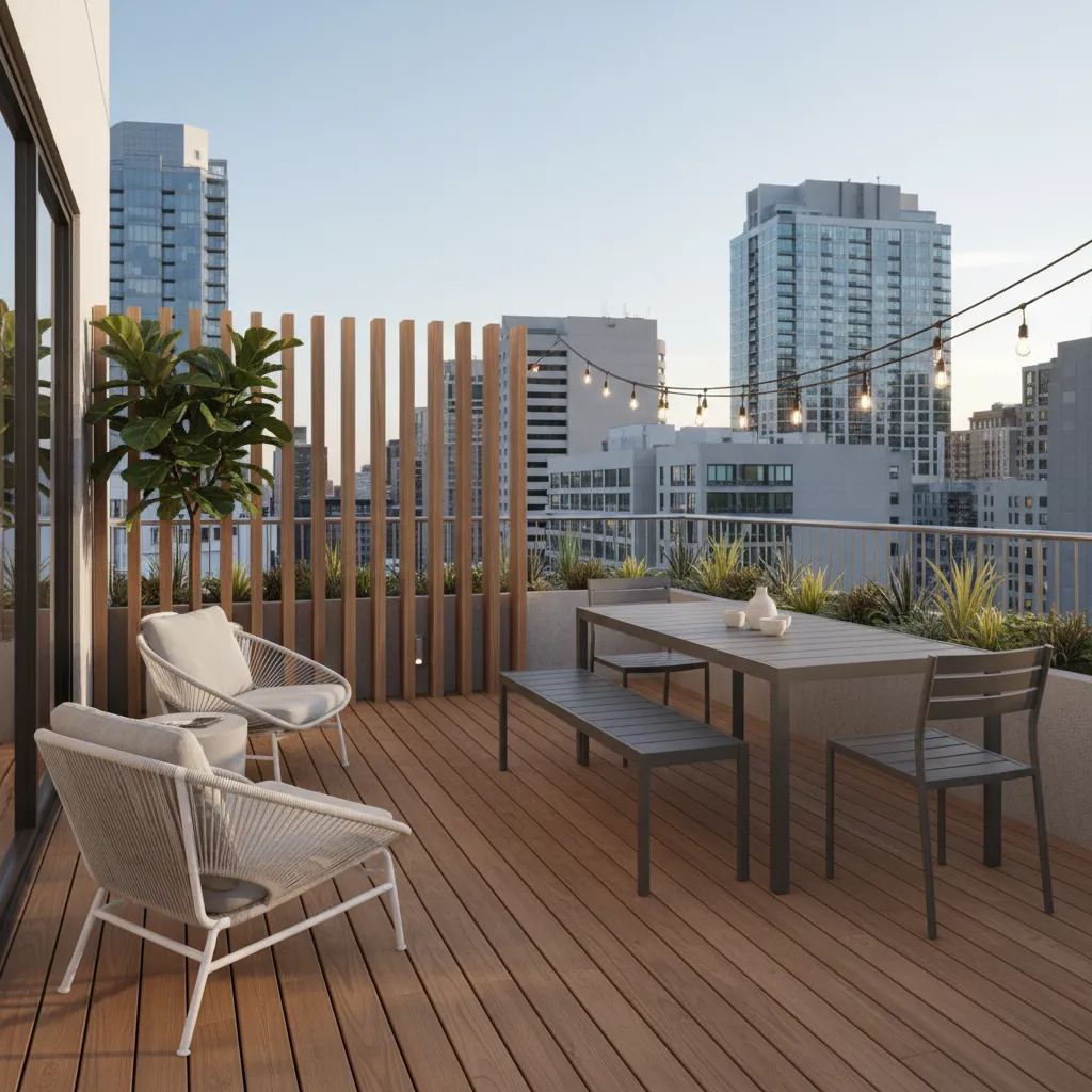 small patio layout showing seating and divider zoning