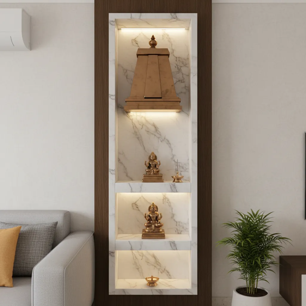 compact pooja gopuram layout with narrow depth design