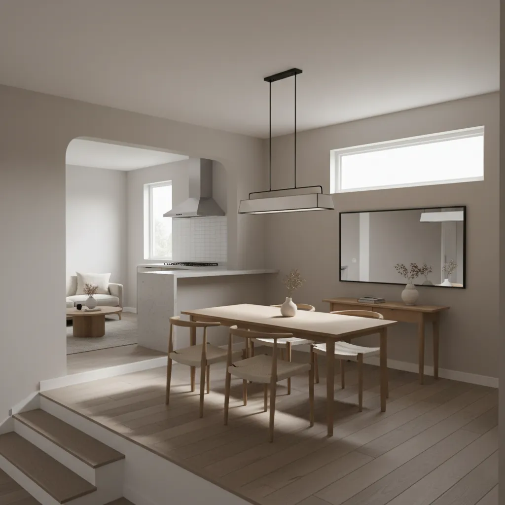 small raised ranch dining room layout with narrow dining table