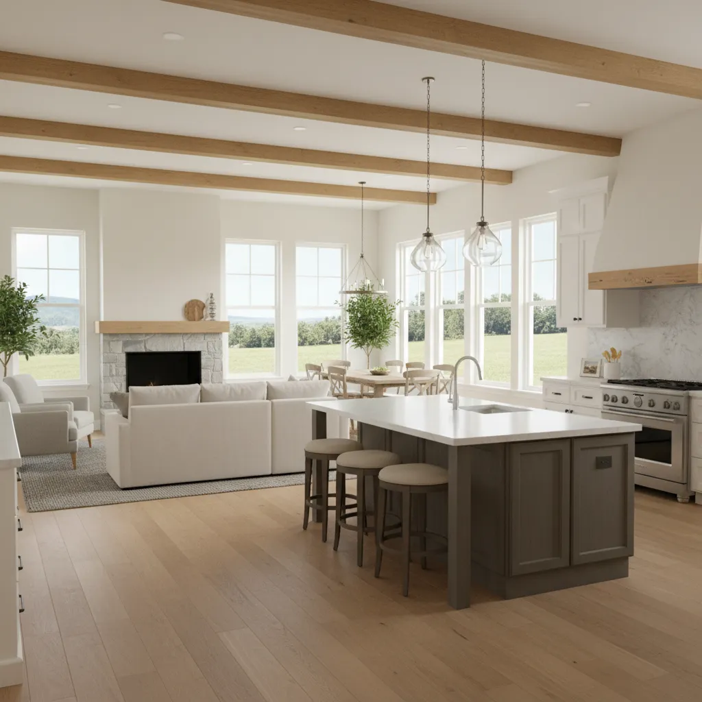 open living room and kitchen layout inside a compact ranch home