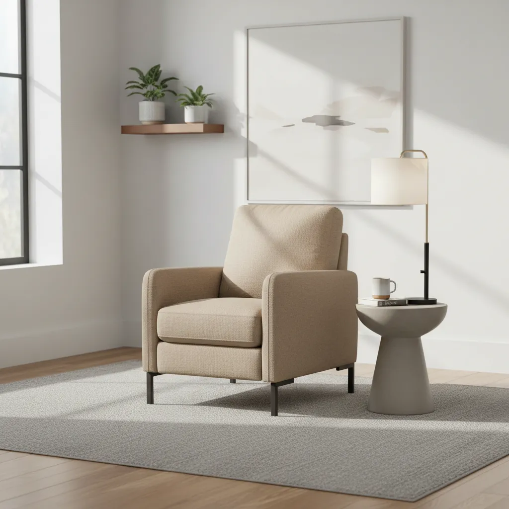 Compact recliner with narrow arms for small spaces