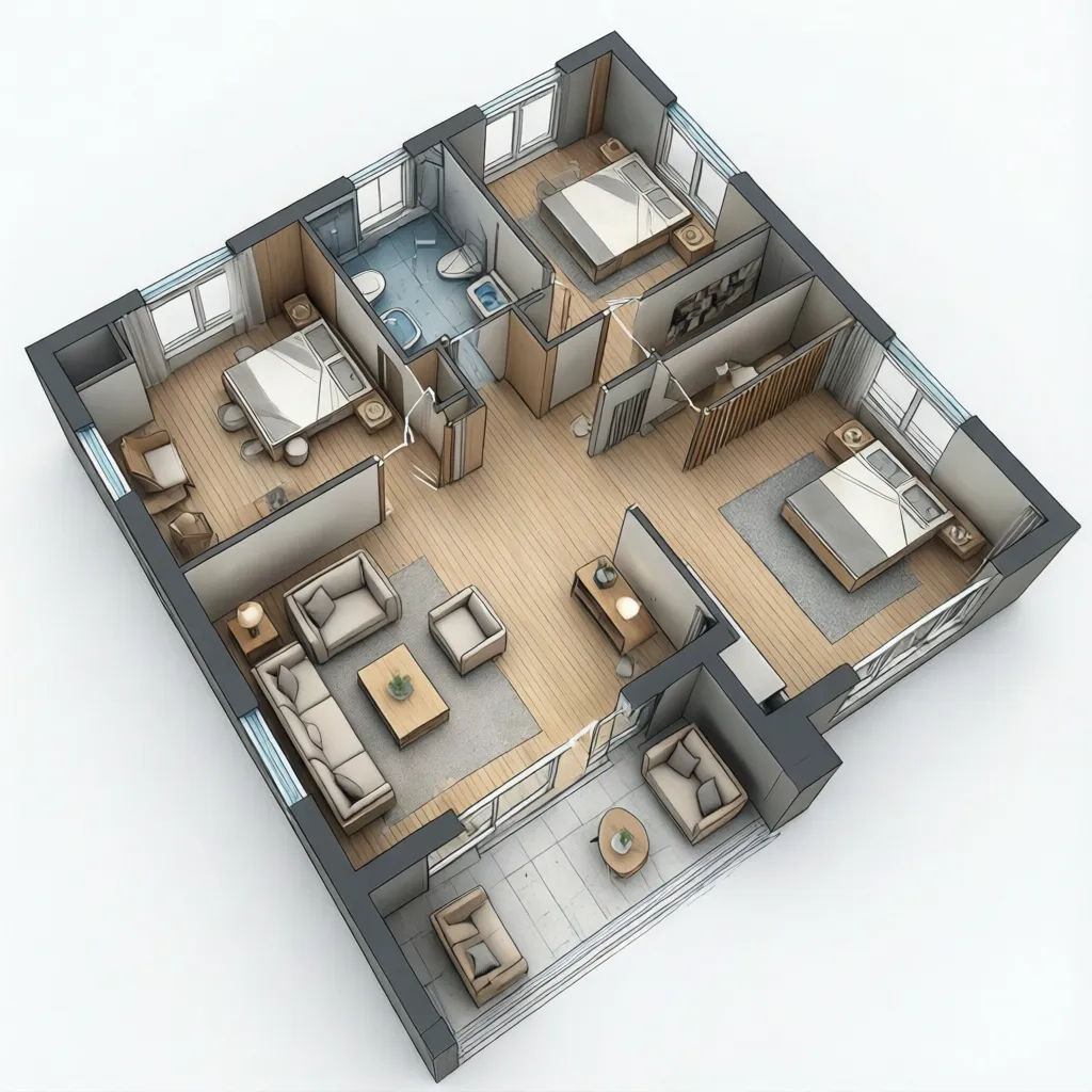 Distribución rectangular eficiente para casa pequeña