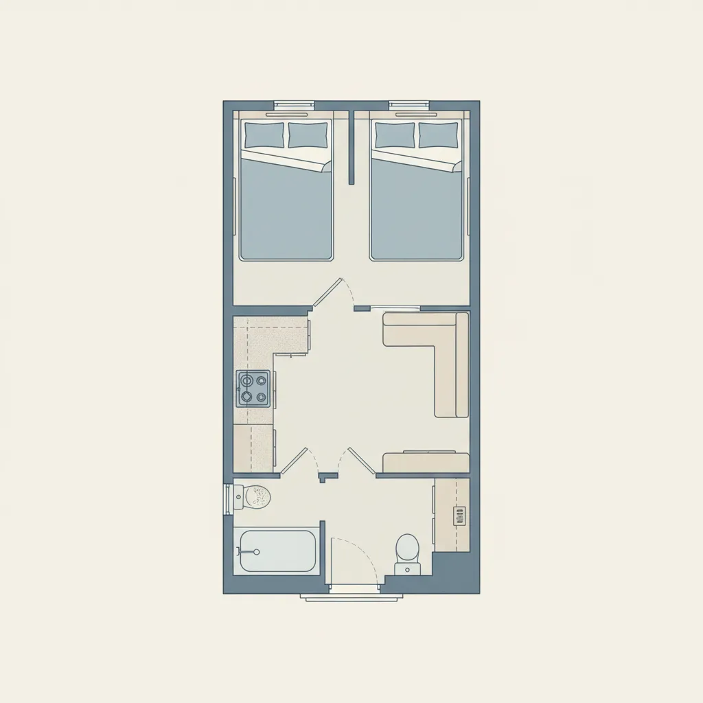 compact RV floor plan showing efficient layout zones