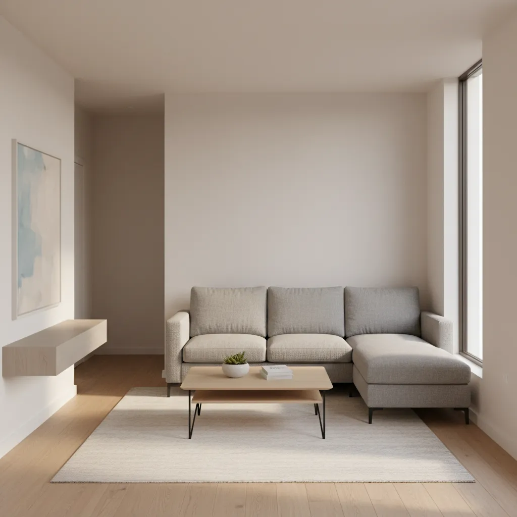 compact sectional sofa layout inside a 9 x 18 living room