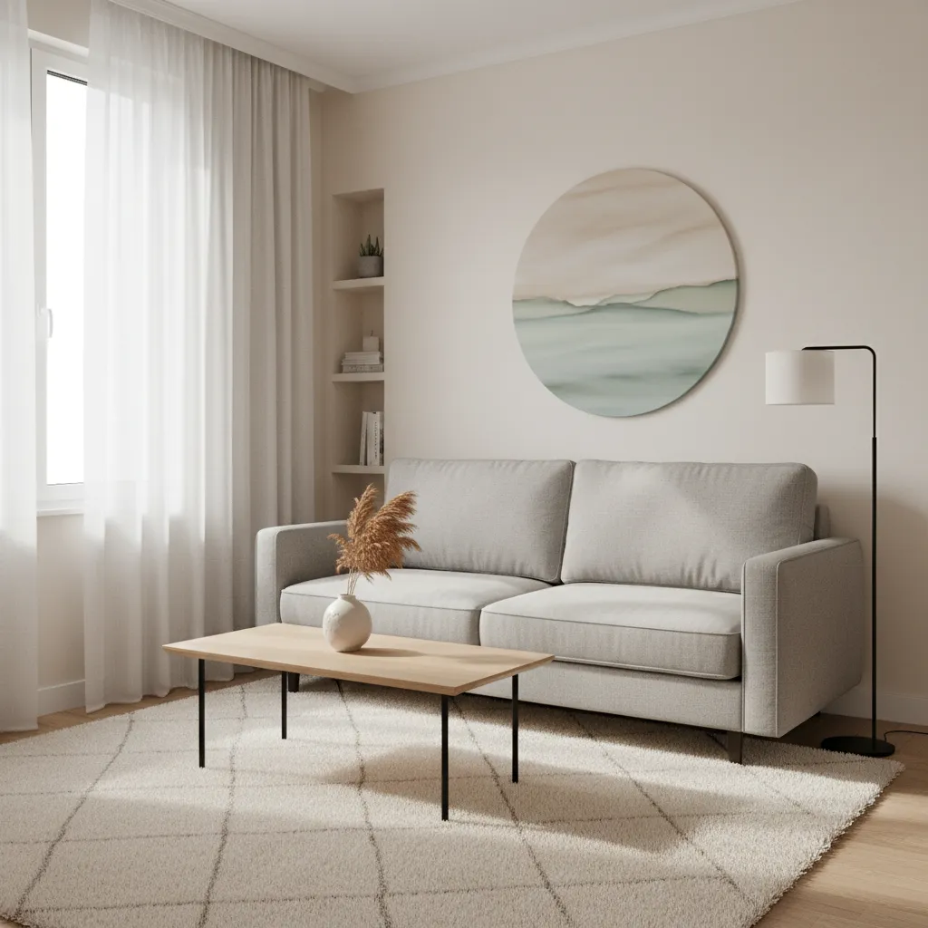 Compact sleeper sofa placed in a small modern apartment living room