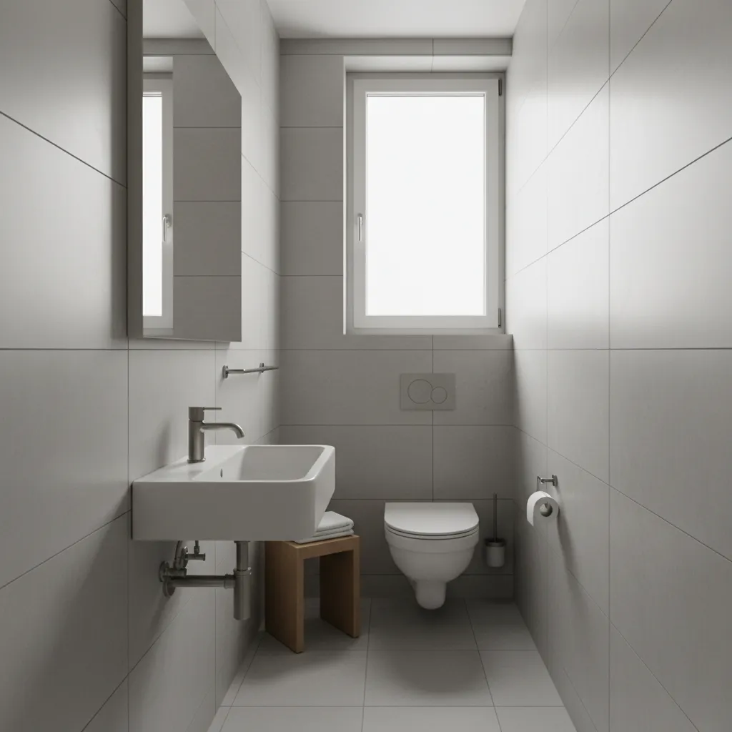 Tiny bathroom layout with compact sink and efficient space planning