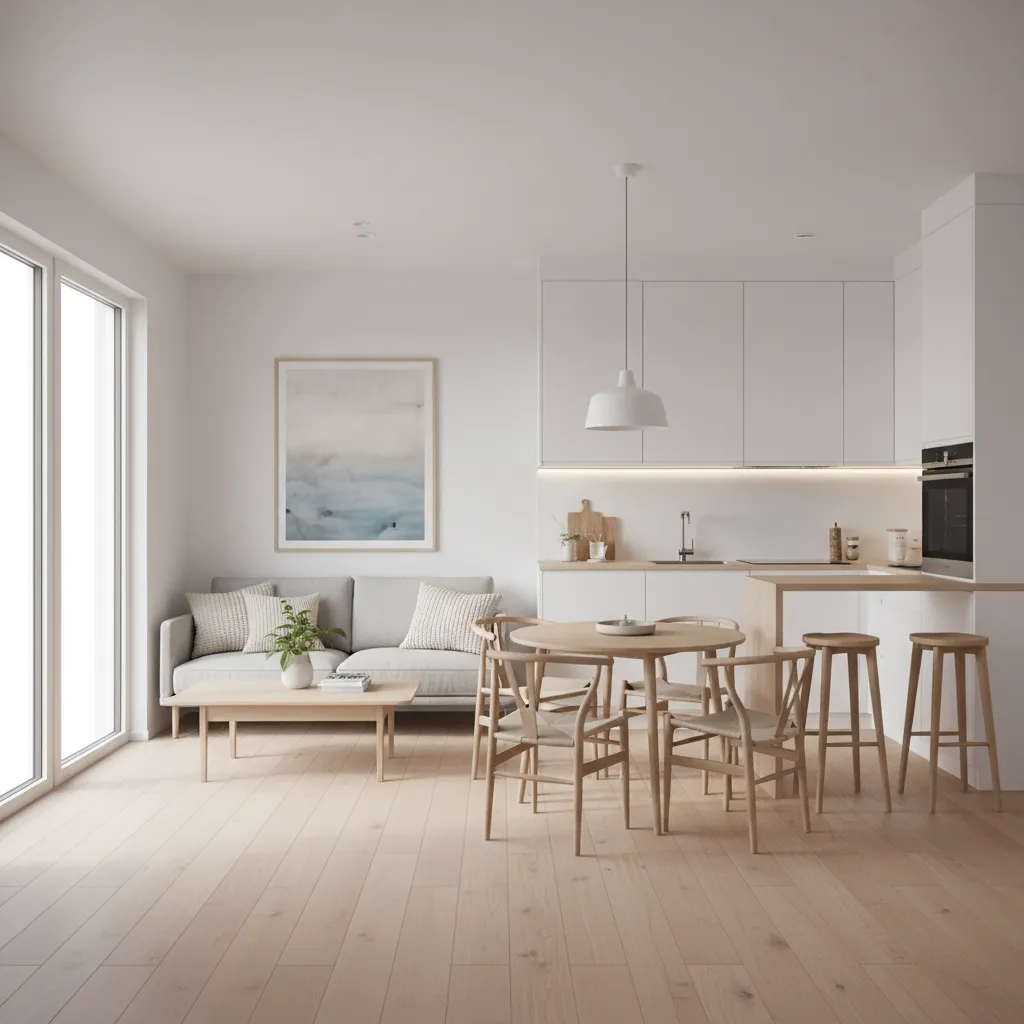 Open living kitchen layout in a small two bedroom house