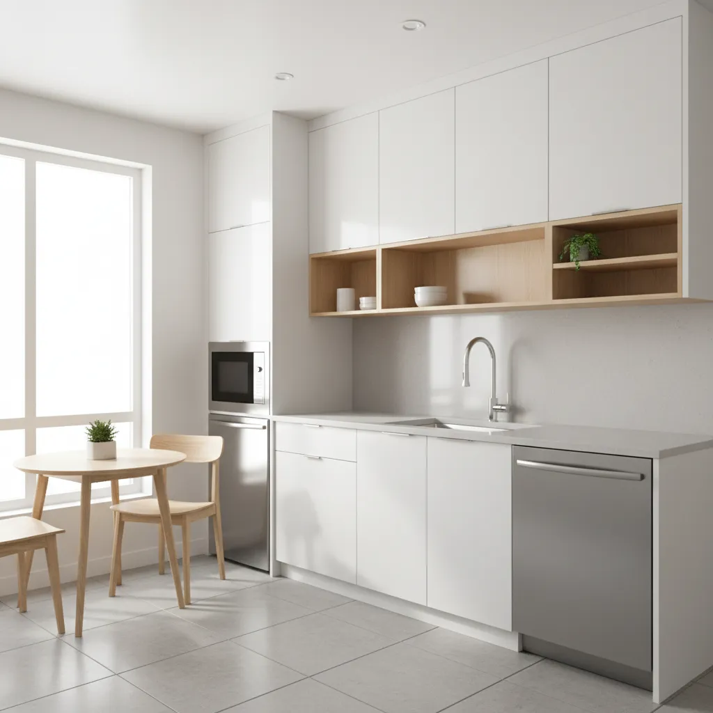 Compact apartment kitchen showing efficient small kitchen design layout