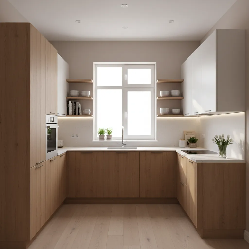 Compact 11 x 11 kitchen layout with organized cabinets and efficient storage zones