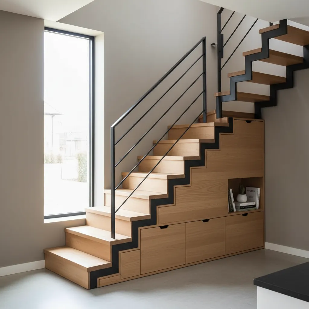 Escalera compacta en una casa pequeña moderna