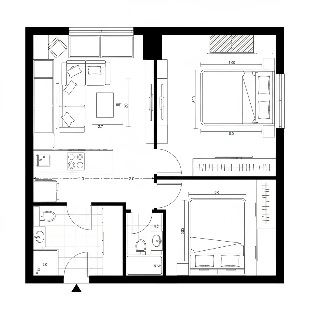 Compact Studio with Sliding Partition
