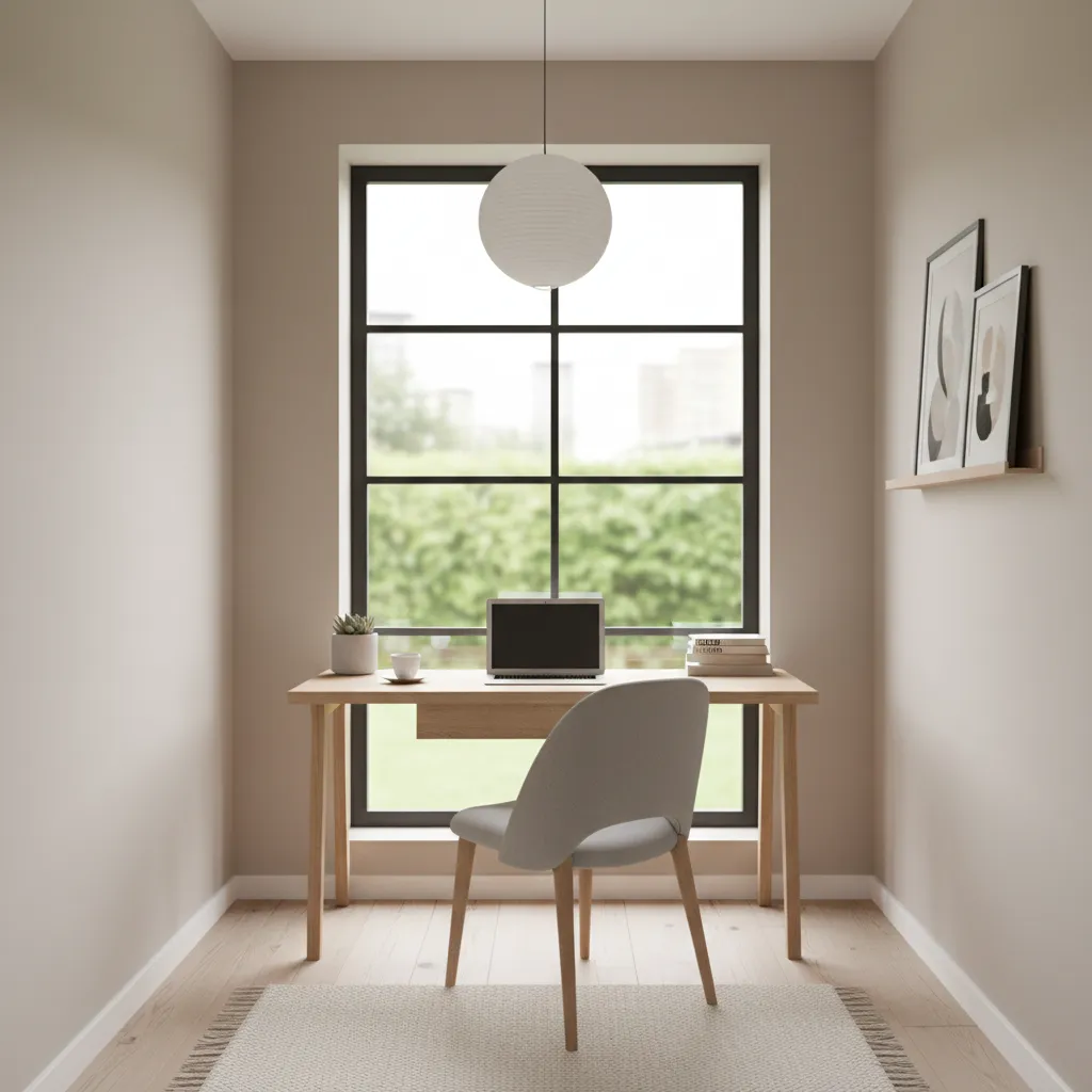 Small study room with desk near window and minimalist layout