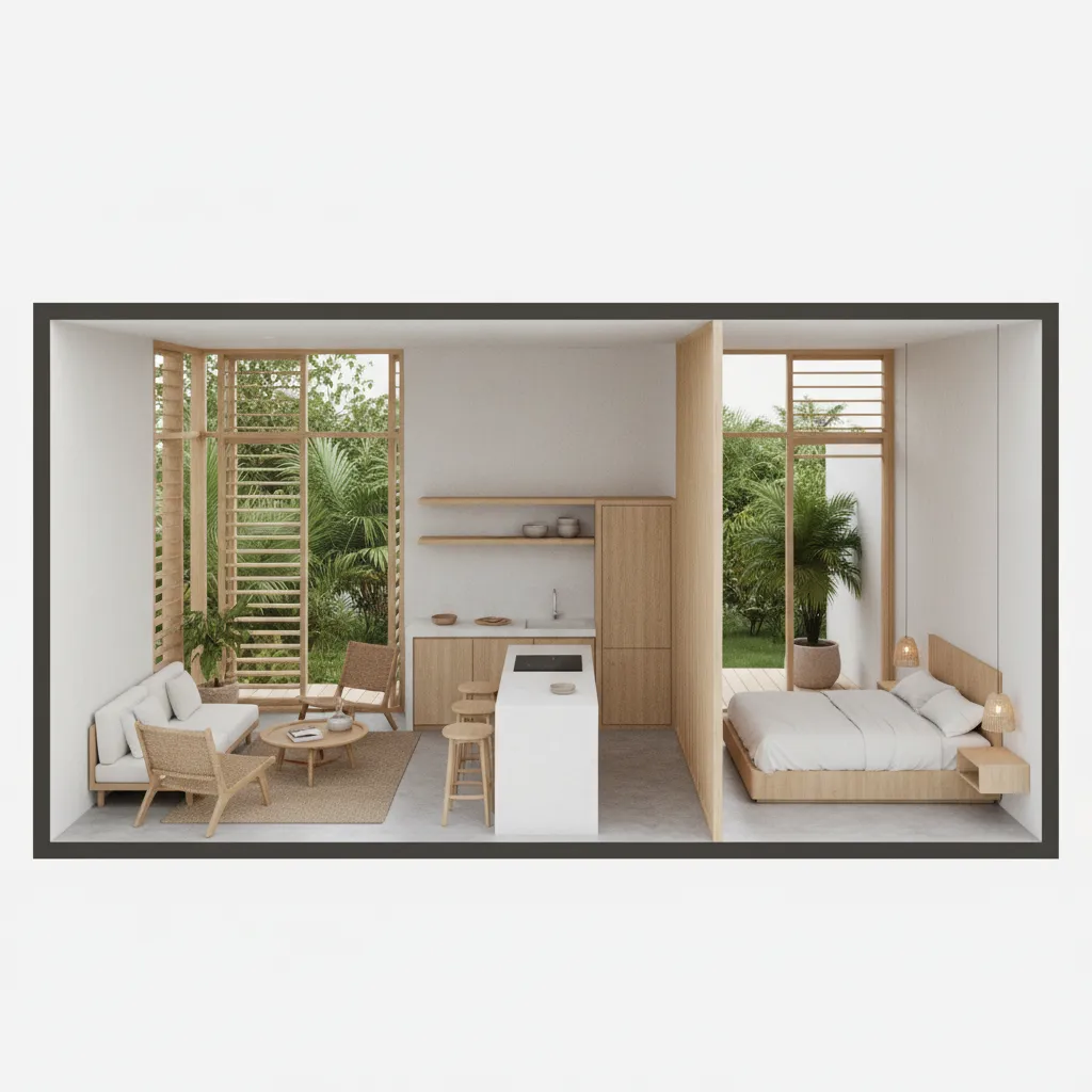 compact rectangular tropical house layout with efficient rooms