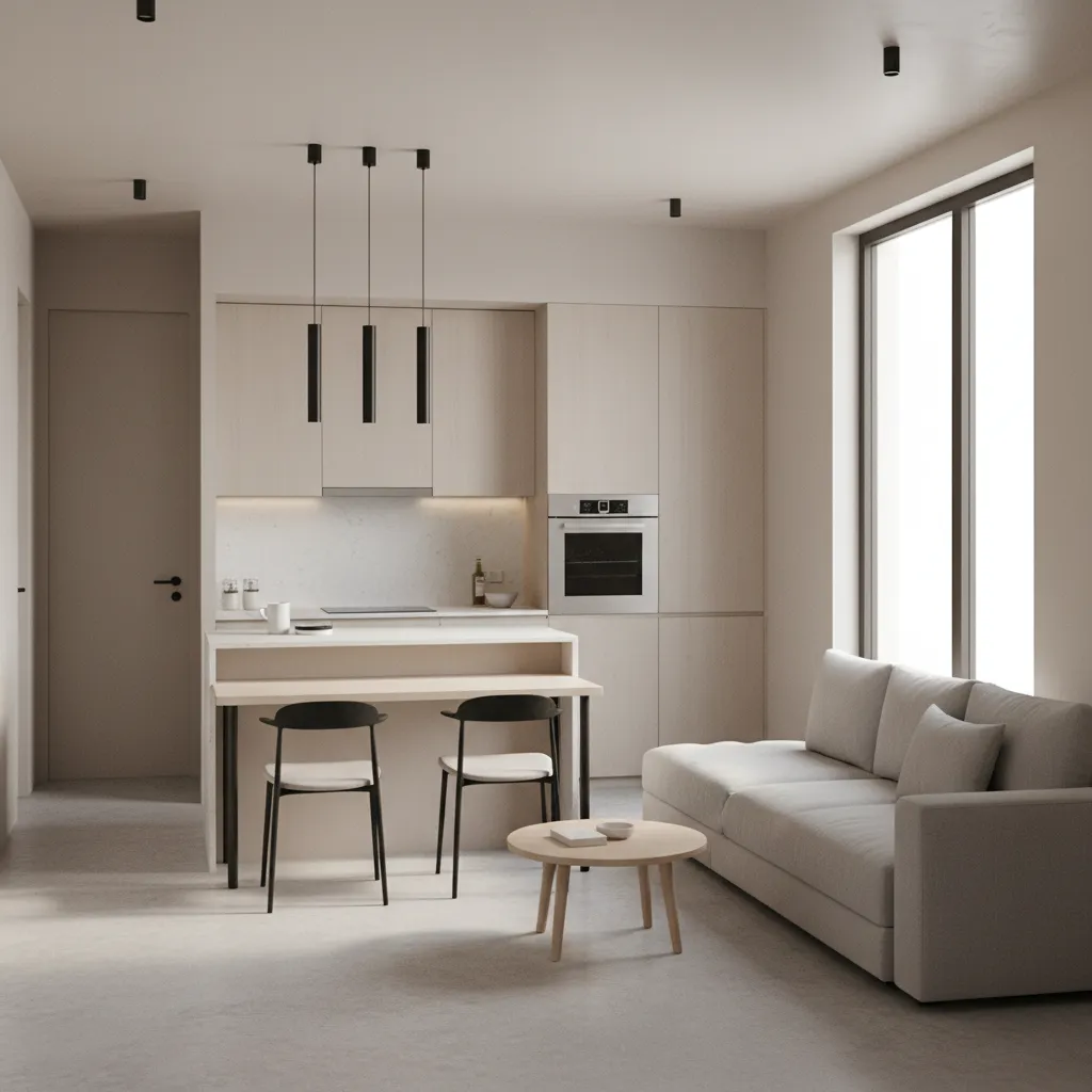 modern compact two bedroom small house interior with open living space