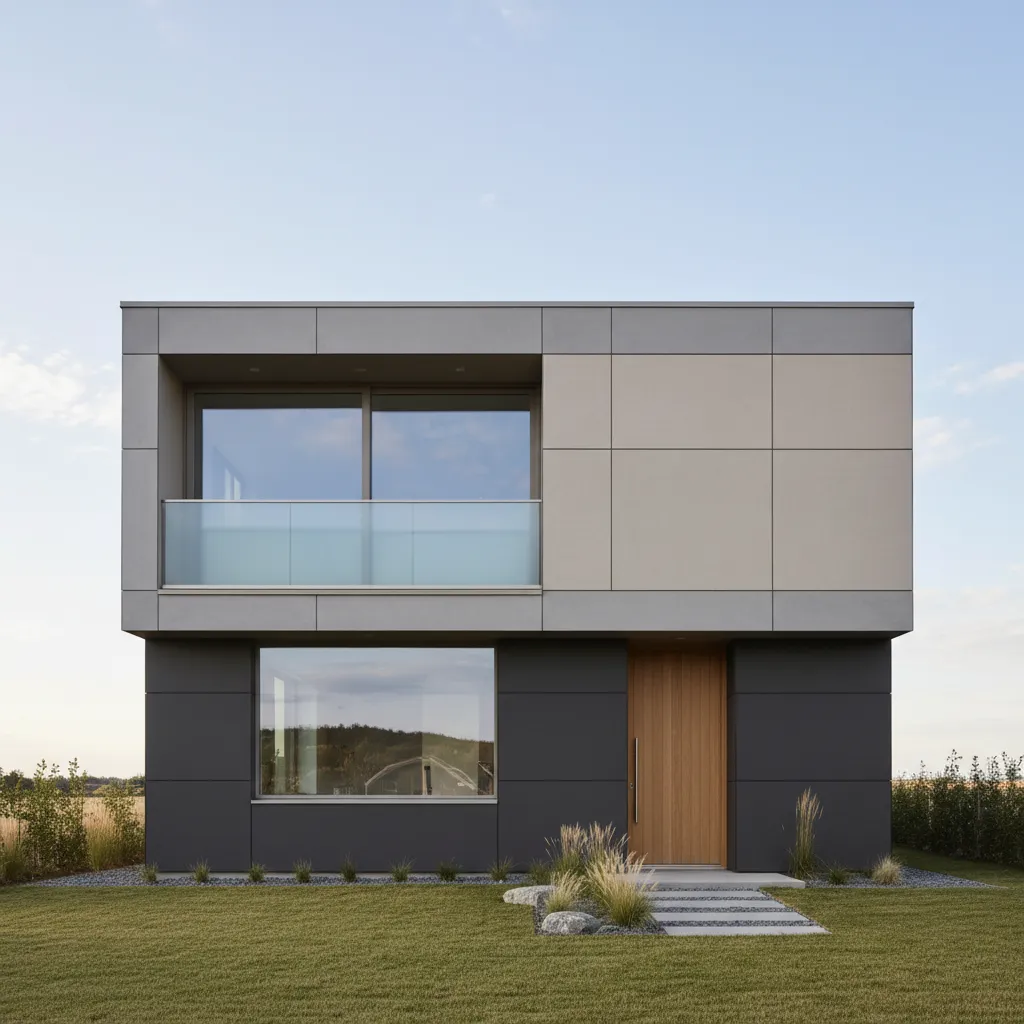 Diseño exterior de casa moderna compacta de dos pisos