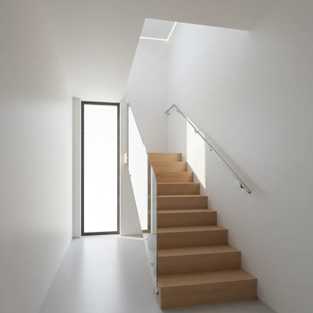 compact staircase inside a small two story house showing vertical circulation