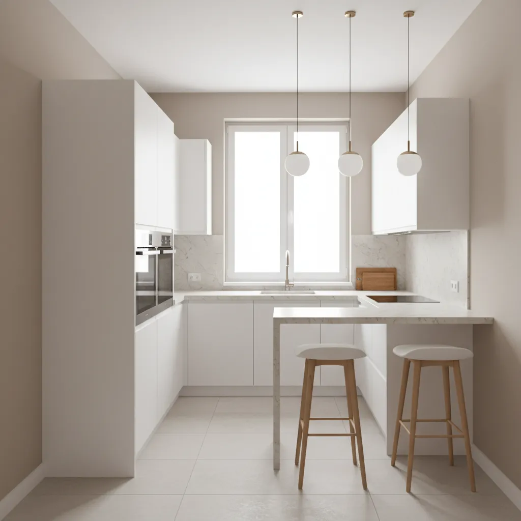 small u shaped kitchen layout with peninsula breakfast bar seating