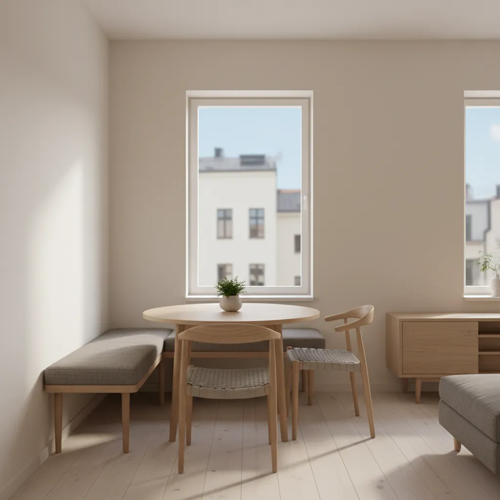 compact dining area with modern table in small apartment