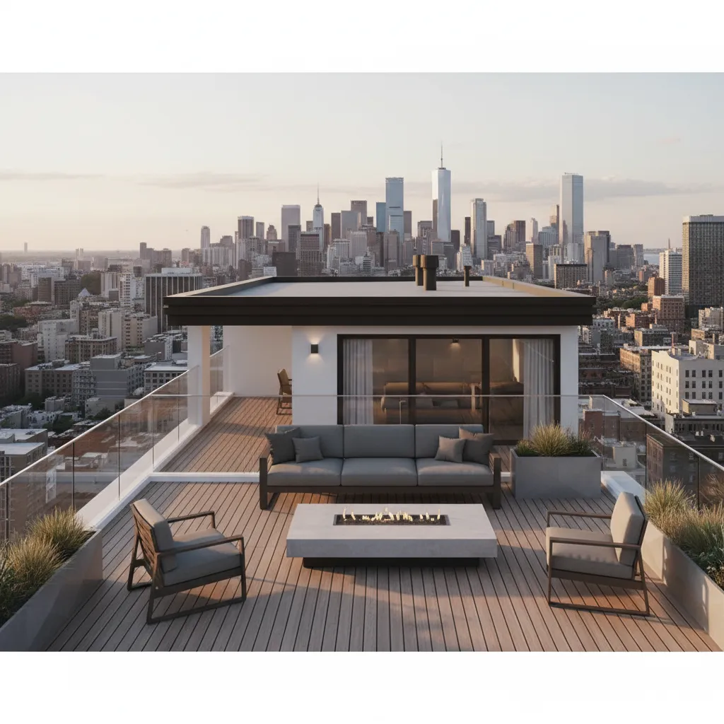 rooftop terrace on a modern three story urban house