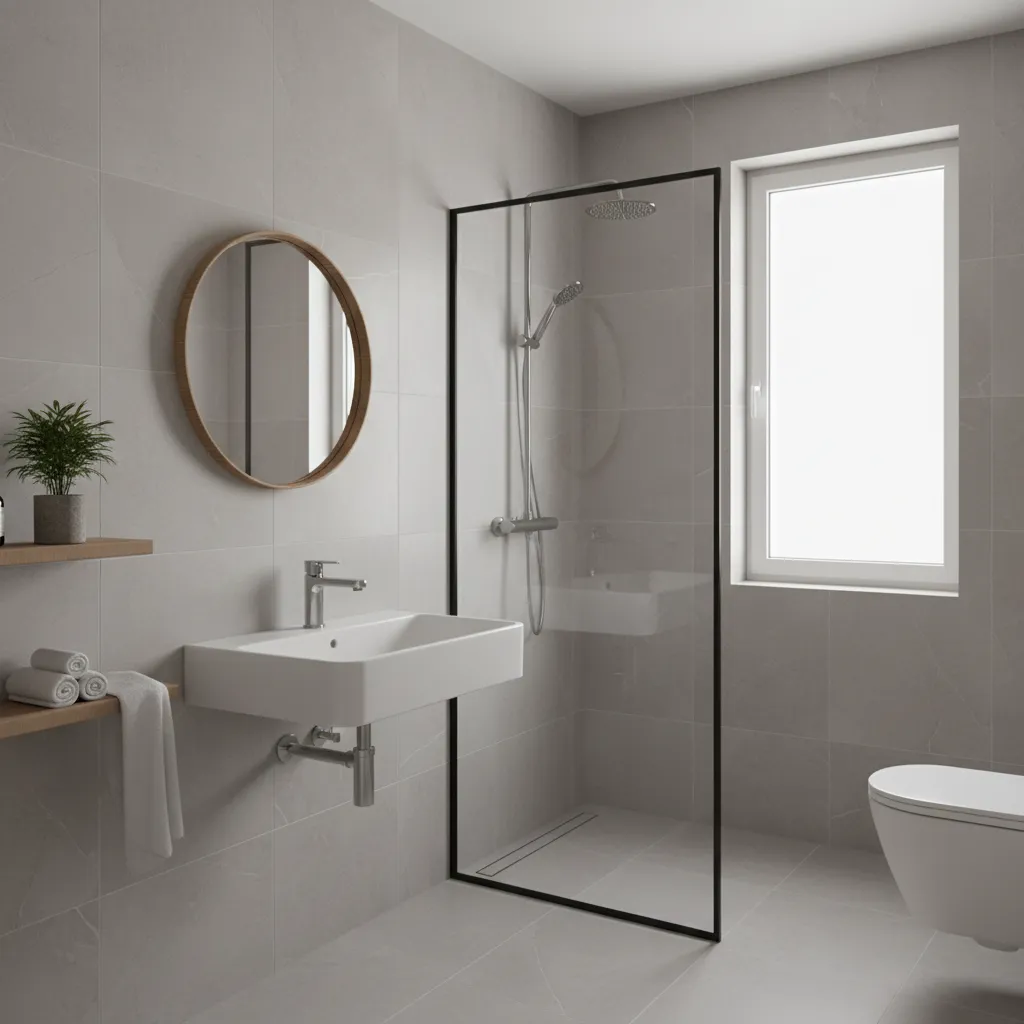 Small bathroom with minimalist wall mounted wash basin