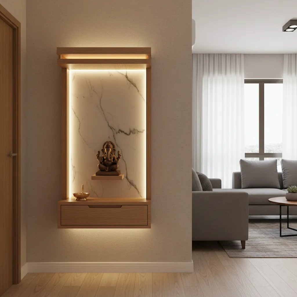Wall mounted compact Devara Mantapa designed for small apartment living room