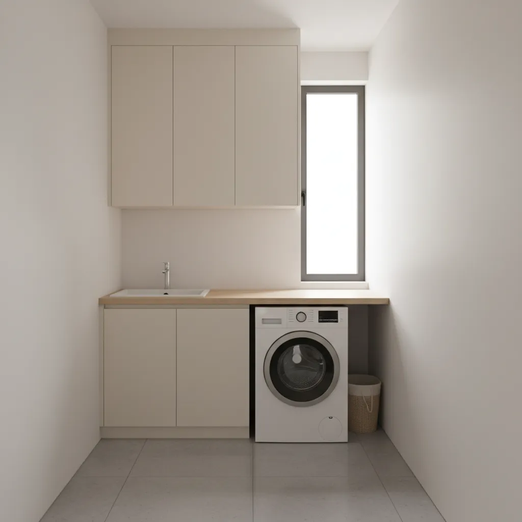 Compact washer and dryer in a small modern laundry room