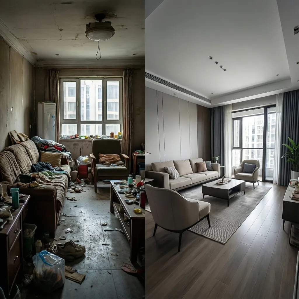 Comparación antes y después de un salón rediseñado