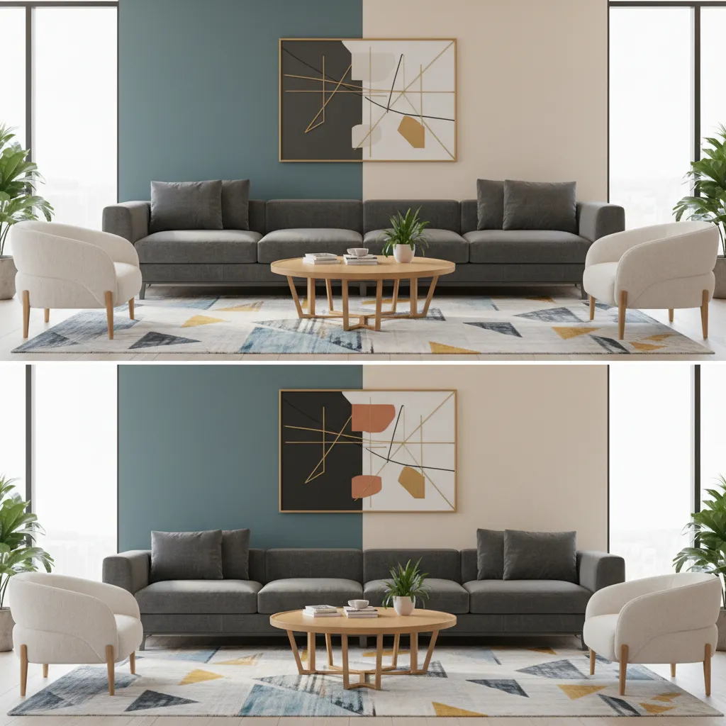 Comparación de colores de paredes en un simulador de diseño interior