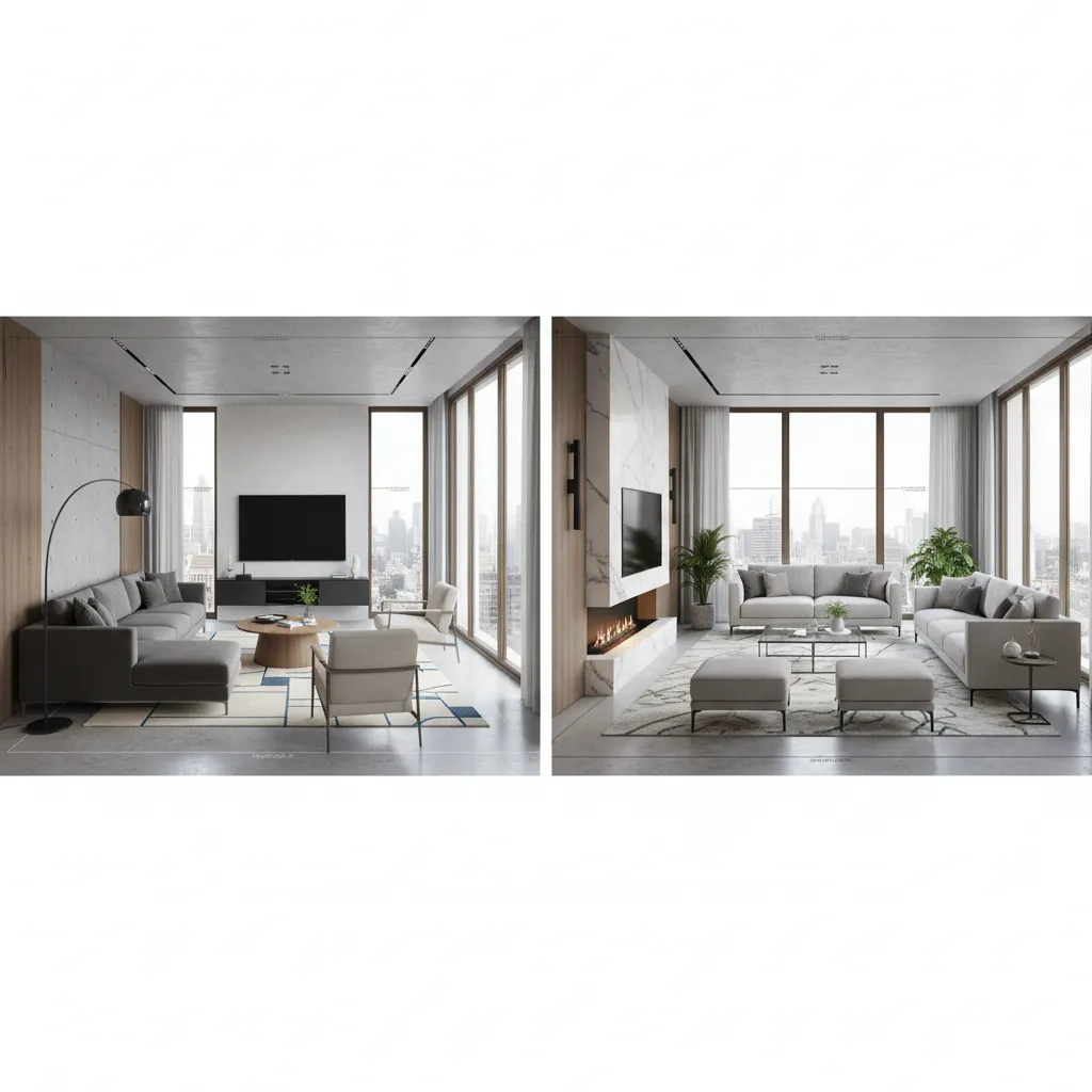 Comparación de dos distribuciones de una sala en un programa de diseño