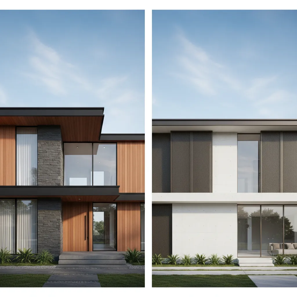 Comparación de dos estilos diferentes de fachada residencial